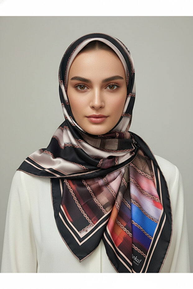 نمط وشاح ناعم منقوش بسلسلة حلقية 1 لون 4 - 3