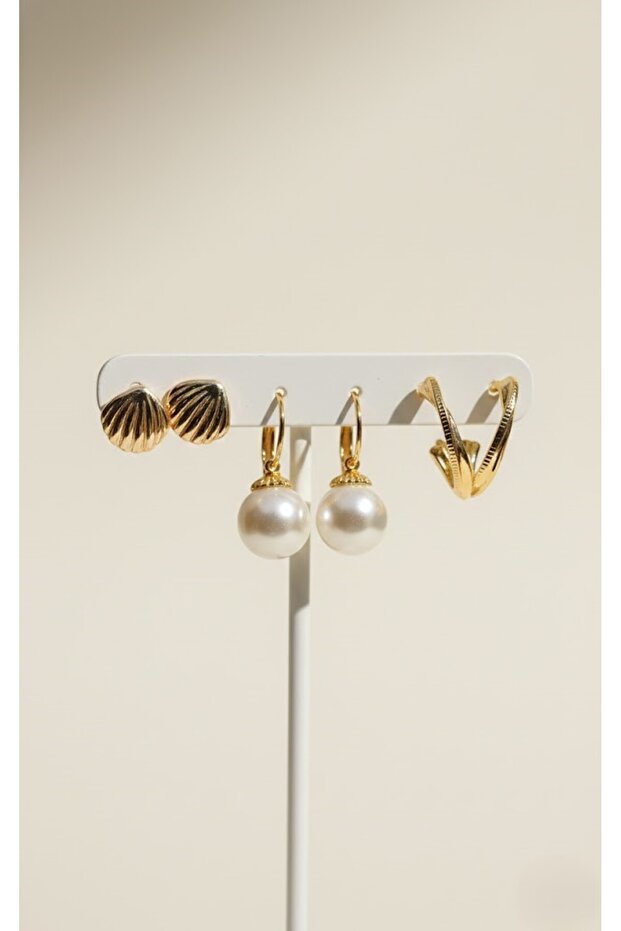 مجموعة أقراط منقوشة باللؤلؤ - 1