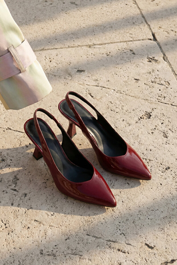 Beryls női bordó lapos elasztikus modern nyári sarkú cipő - 5