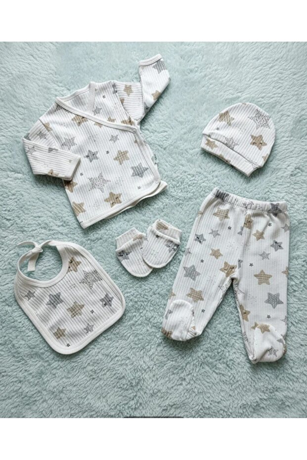 Star Patterned 5-Piece Newborn Baby Set - Hospital Release