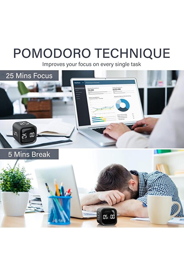 مؤقت بومودورو دوار، مؤقت قلاب لزيادة إنتاجية المكتب، ساعة توقيت العد التنازلي على شكل مكعب أدوات، للعمل والدراسة - 3