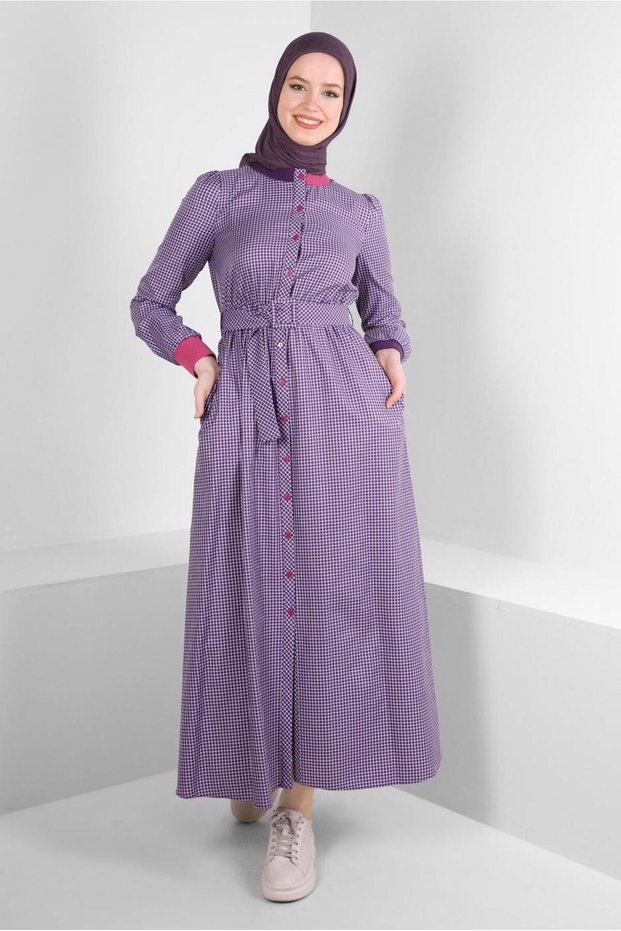 GINGER PATTERNED BUTTONED BELT DRESS 43685
