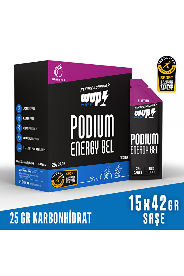 Water Up WUP Podium Enerji Jeli, Berry Mix Aromalı, 15 Saşe 42 gr
