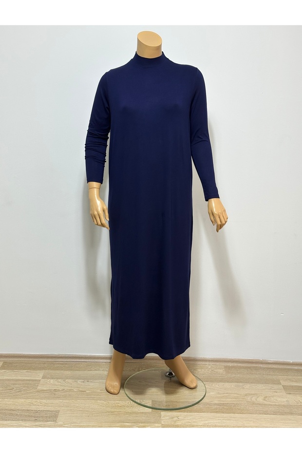 Long Underwear Dress 135 cm Long Sleeves Upright Half Turtleneck Lining Quality Combed Cotton Fabric Dark Blue
