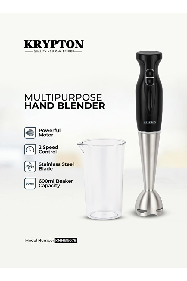 خلاط يدوي متعدد الأغراض بقوة 180 واط مع كوب سعة 600 مل، وتحكم في سرعتين، وشفرة من الفولاذ المقاوم للصدأ - 1