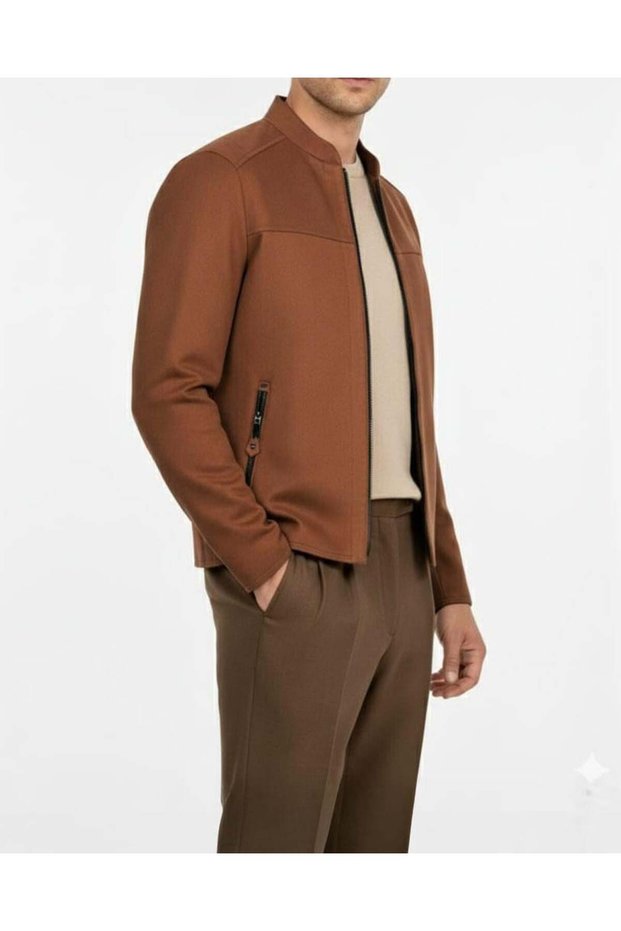 Italian Style Slim Fit Seasonal Men's Suede Coat Brown T9173