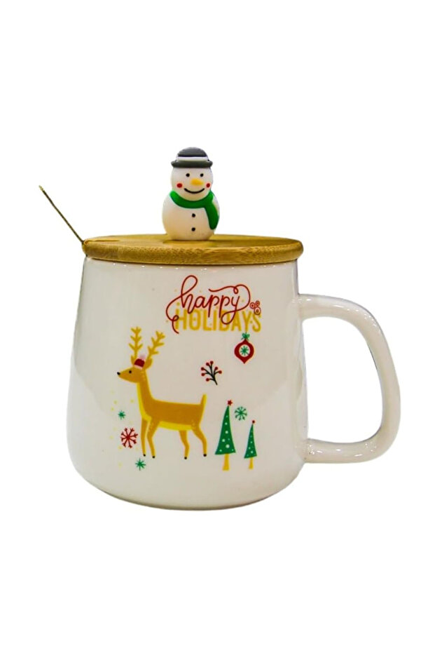 Snowman Christmas Deer Mug 14 oz with Spoon & Lid (Deer)