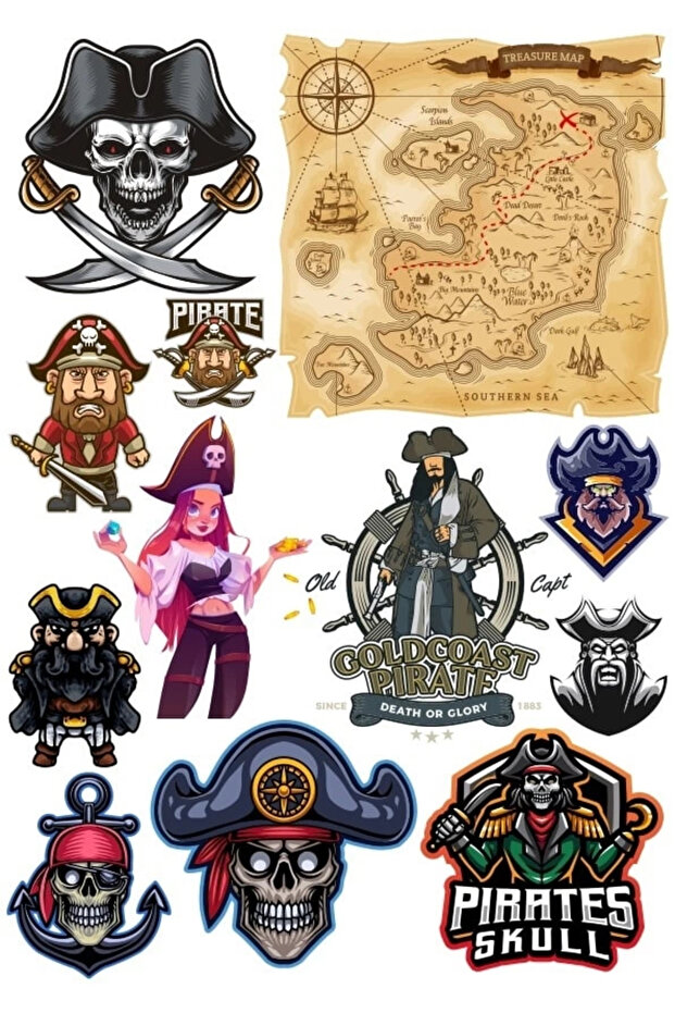 Pirate Sticker Set 3 12 Pieces Phone, Tablet, Notebook, Laptop Sticker