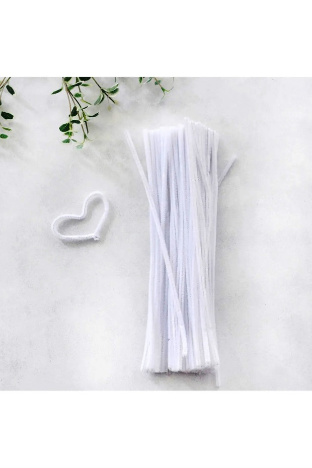 100 Pieces of White Chenille, Feathered Wire Suitable for Flower Making, 30 cm 6 mm
