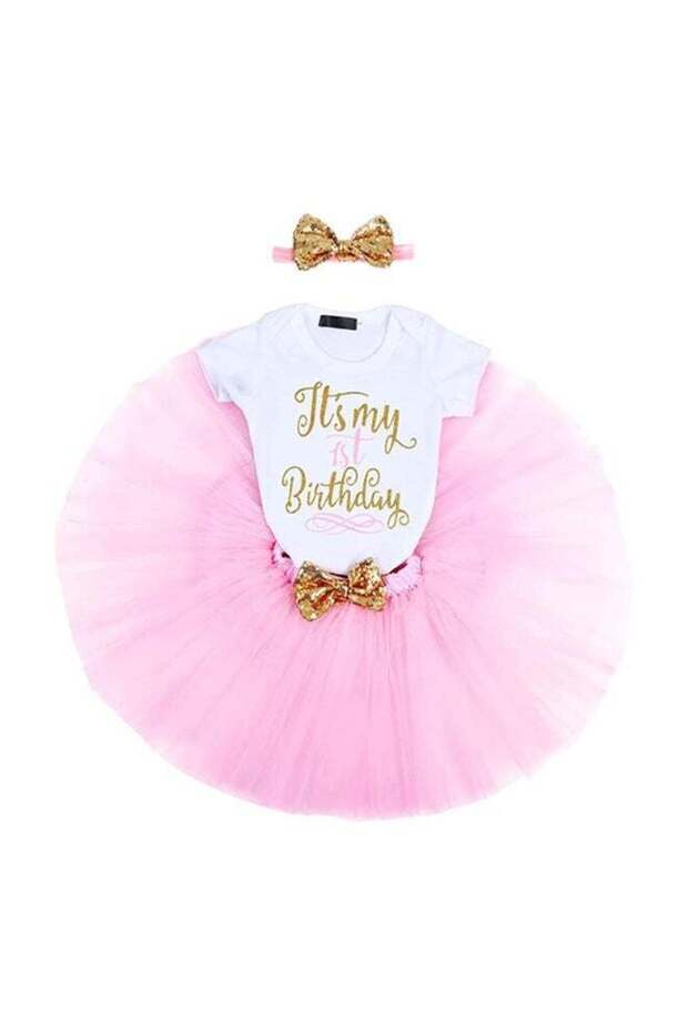 1st Birthday Baby Girl Princess Party Costume Dress Baby Pink