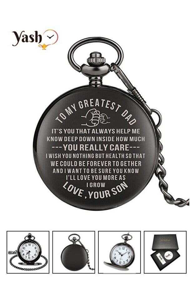 Retro Style I Love You Quartz Pocket Watch with Chain and Packaging