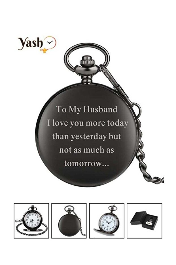 Retro Pocket Watch for Husband – 'I Love You' Quartz Timepiece with Chain and Packaging