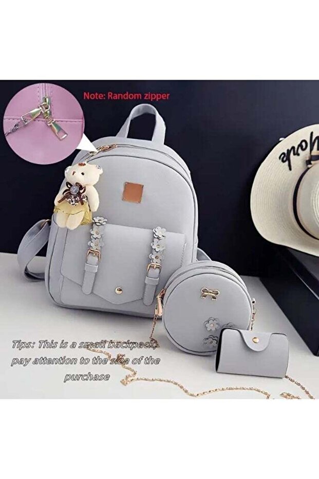 Casual Backpack Set for Girls with Bear - 3 Pieces - 1