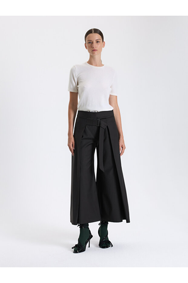 Khaki Belted Culotte Pants