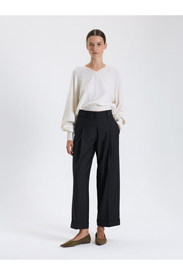 Contrast Stitched Black Trousers