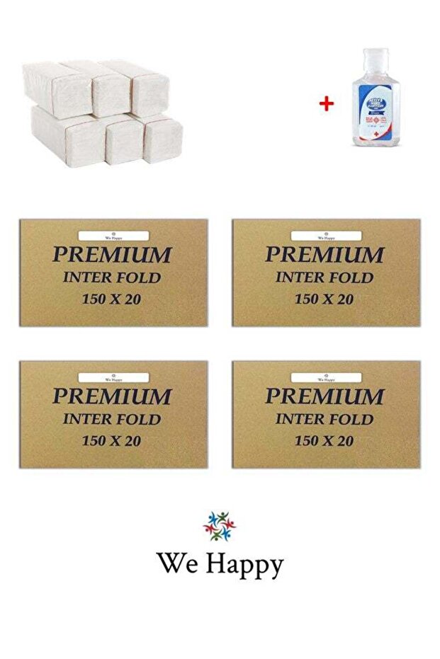 Premium Interfold Tissue Hand Towel 150 Sheets x 80 Packs - 12000 Pieces with 50ml Hand San
