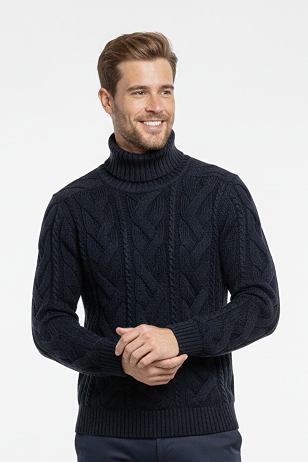 Erkek Balıkçı Yaka Kalın Kazak - 1