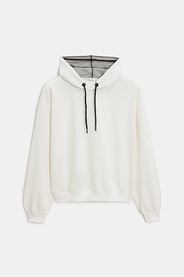 Kadın Oversize Kapüşonlu Basic Hoodie Sweatshirt - 1