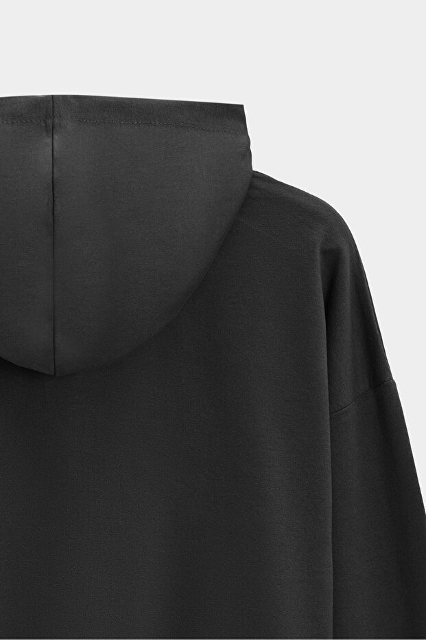 Kadın Oversize Kapüşonlu Basic Hoodie Sweatshirt - 4