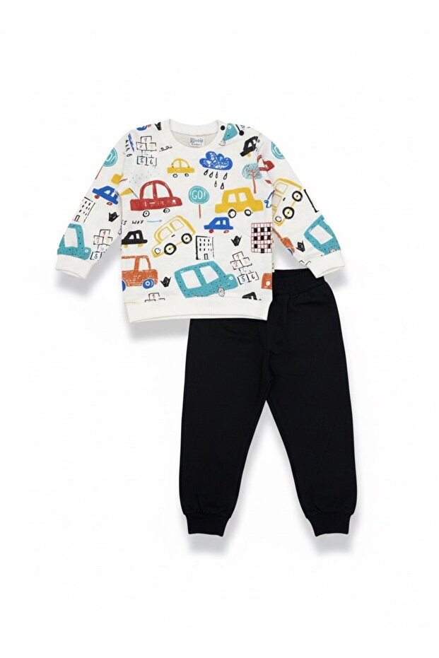 Boy's Suit Car Printed Ecru
