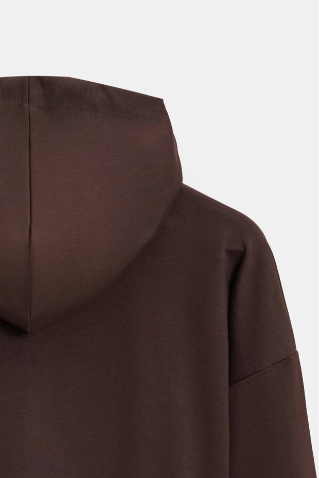 Kadın Oversize Kapüşonlu Basic Hoodie Sweatshirt - 4