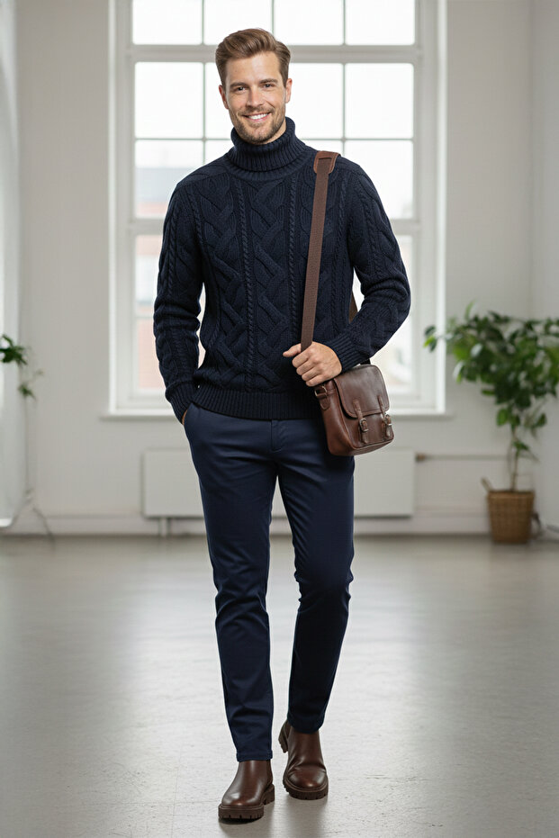 Erkek Balıkçı Yaka Kalın Kazak - 3