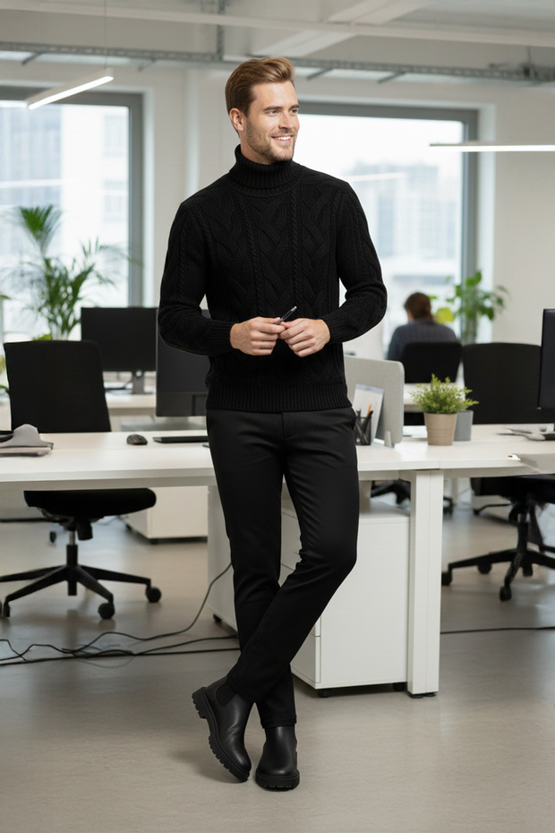 Erkek Balıkçı Yaka Kalın Kazak - 3