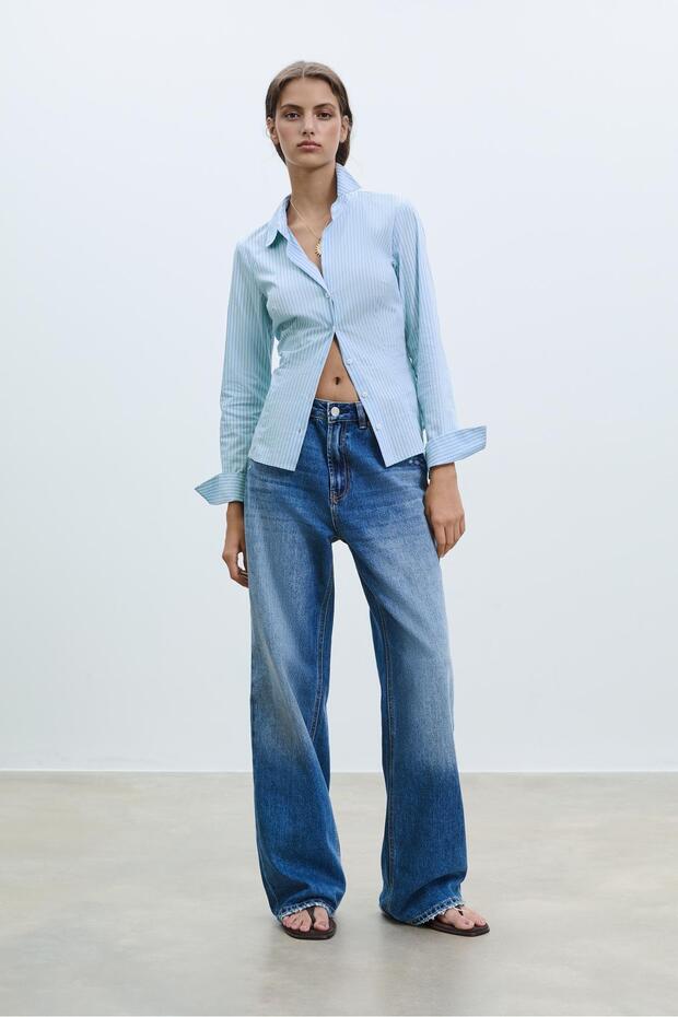 Vücuda oturan çizgili basic gömlek - 1