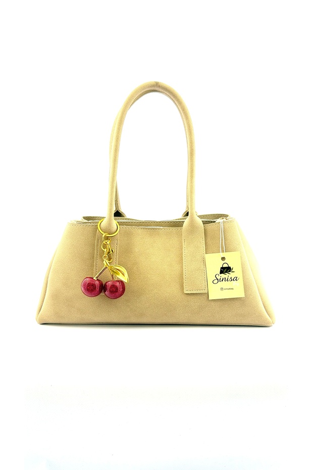 Women's Cherry Charm Detailed Suede Hand and Shoulder Bag