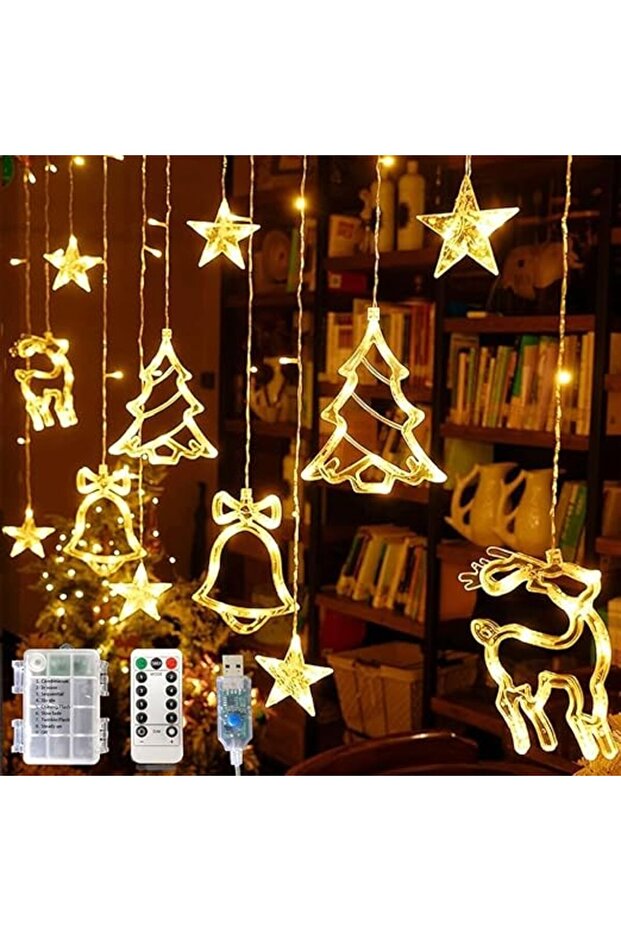 Christmas Curtain Lights,138 LED String Lights, Bells Elk Star Xmas tree light, 11.5FT Fairy String