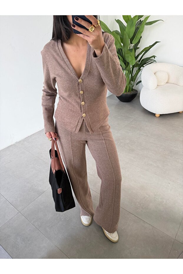 Women's Thessaloniki Fabric Front Buttoned Jacket & Green Trousers Set