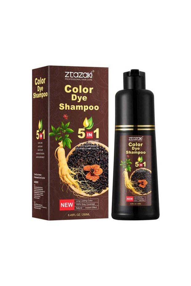 ZTAZAKI Hair Dye Shampoo for Gray Hair Coverage - 3-in-1 Color, Cleanse & Condition, Dark Brown 250m