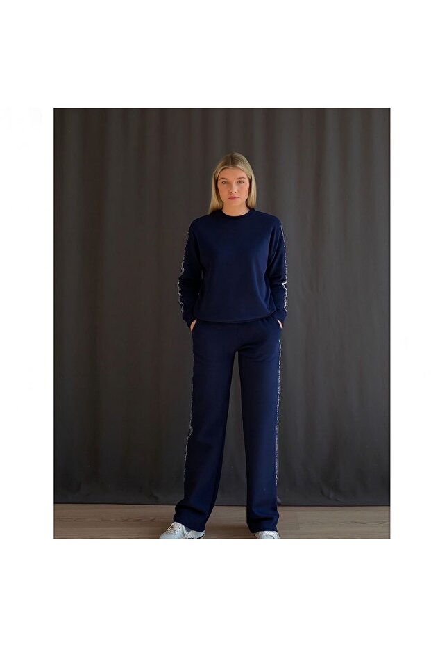 Wide Fit Women's Tracksuit Set with Leopard Pattern on the Sides