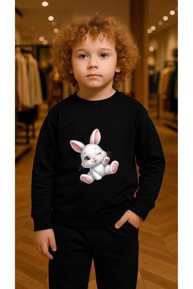 Team Sweatshirt Winking Rabbit Printed Girls Boys Crew Neck3 4-5-6-7-8-9-10-11-12Years