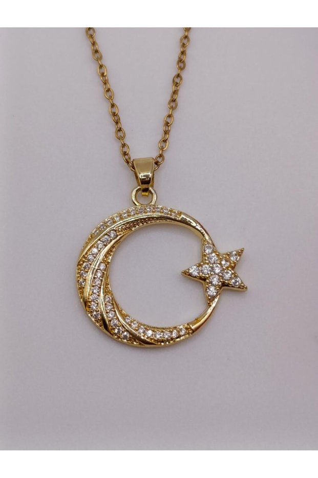Stainless Steel, Zircon Stone, Moon-Star Necklace, Republic Collection