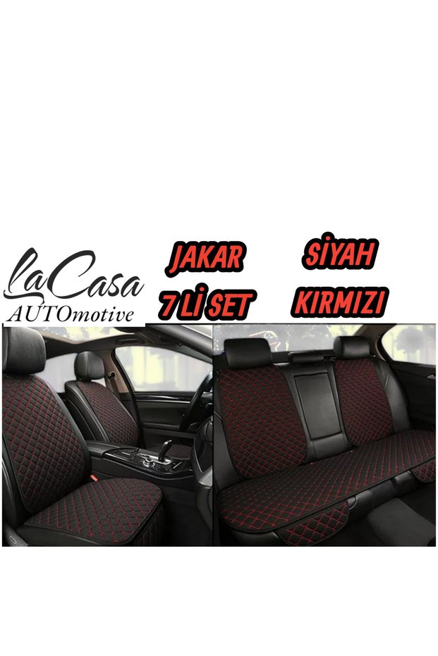 Ergonomic, Orthopedic, Jacquard Quilted Luxury Lacasa Car Seat Cover-Cushion (Set of 7) Black-Red