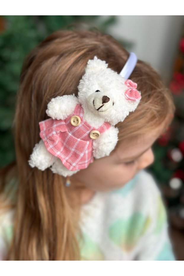 Luxury Design Cute Fancy Plaid Pink Dress Bow Plush Teddy Bear Toy Crown Women's Children's Tiara