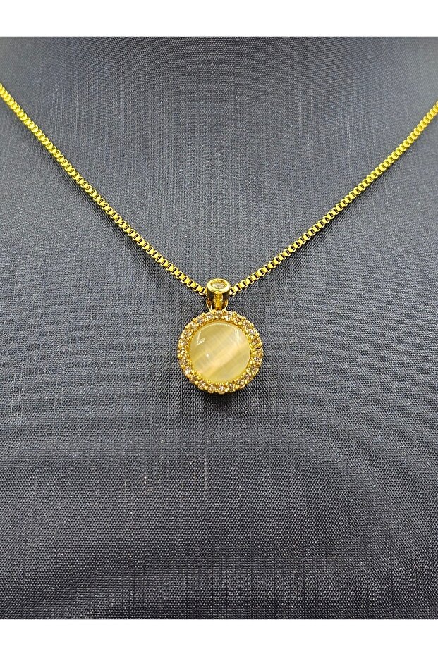 White Stone Gold Edged Steel Necklace