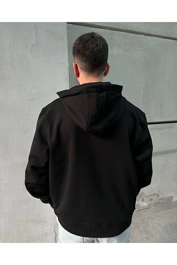 Black Basic Double Zip Oversized Zip Hoodie - 3