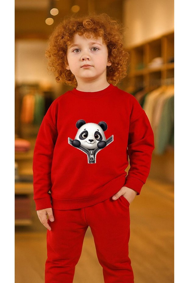 Children's Suit Sweatshirt Panda Fer Printed Girls Boys Crew Neck3 4-5-6-7-8-9-10-11-12Years