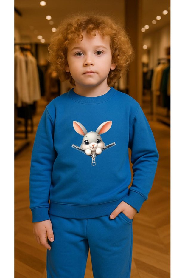 Children's Suit Sweatshirt Fearmuar Rabbit Printed Girls Boys Crew Neck3 4-5-6-7-8-9-10-11-12Years