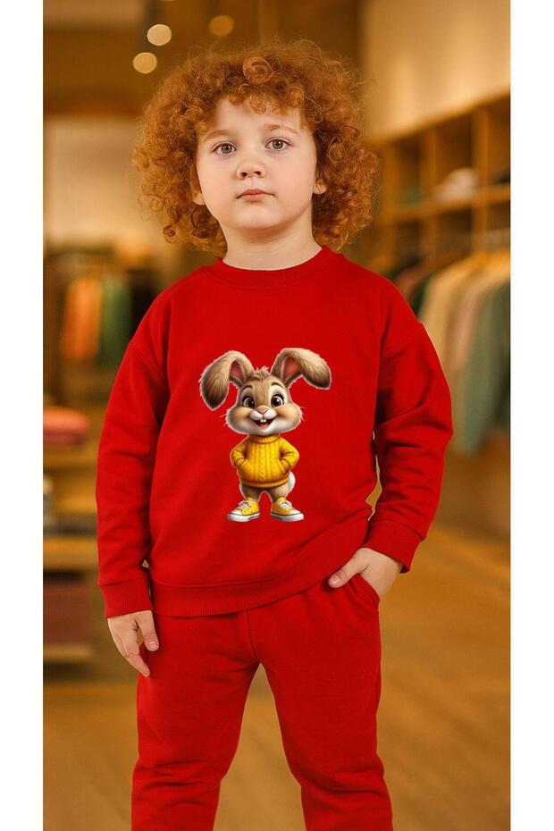 Team Sweatshirt Yellow Vest Rabbit Printed Girls Boys Crew Neck3 4-5-6-7-8-9-10-11-12Years
