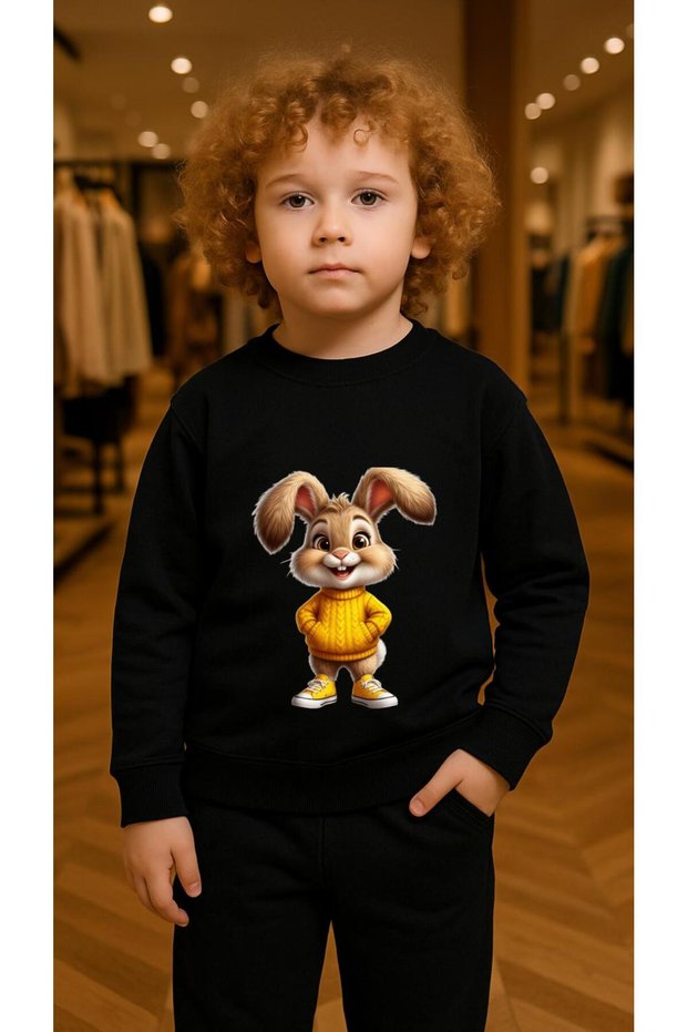 Team Sweatshirt Yellow Vest Rabbit Printed Girls Boys Crew Neck3 4-5-6-7-8-9-10-11-12Years