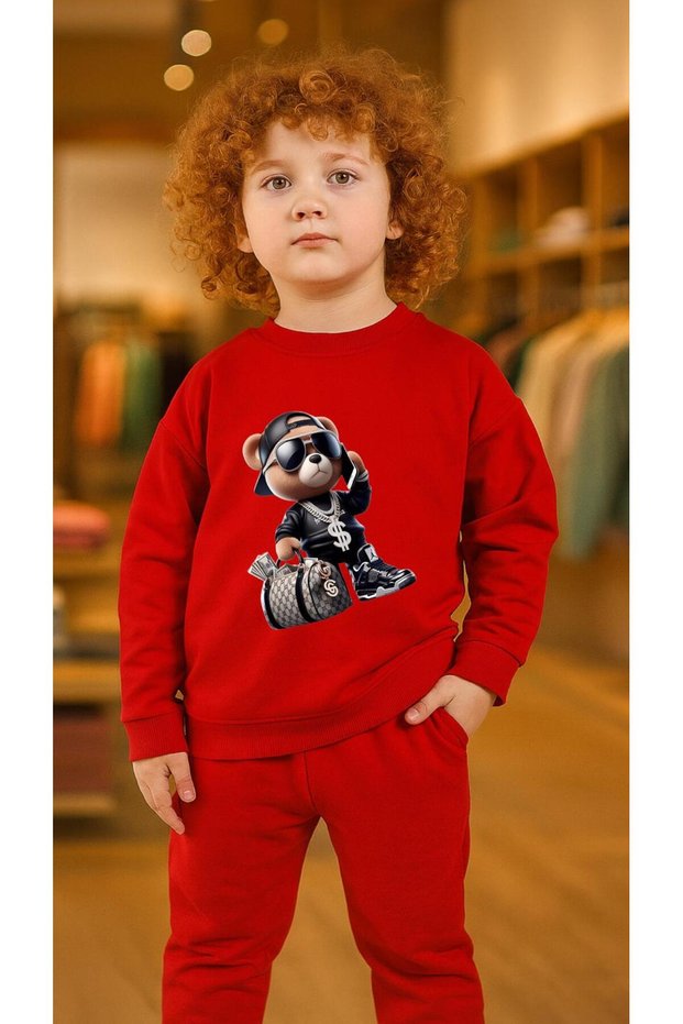 Children's Team Sweatshirt Bag Bear Printed Girls Boys Crew Neck3 4-5-6-7-8-9-10-11-12Years