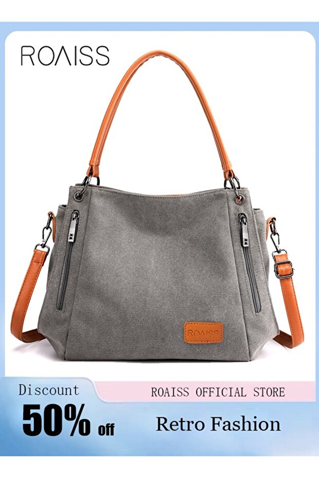 Large Capacity Shoulder Tote Bag Casual Canvas Handbag Crossbody with Long Strap Multi Pocket Shoppe