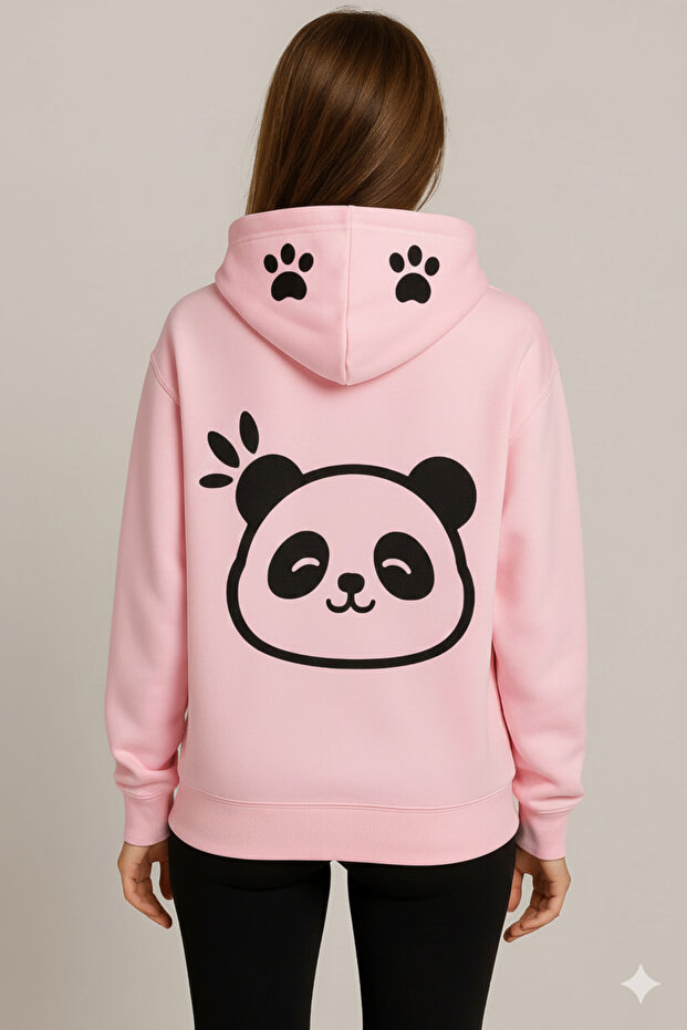 Unisex Pink Cute Panda Paw Printed Sweatshirt -Hoodie