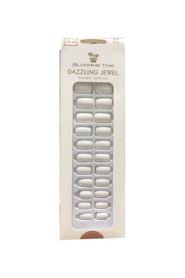 24-Piece Full Cover Press On Fake Nail Tips Natural White