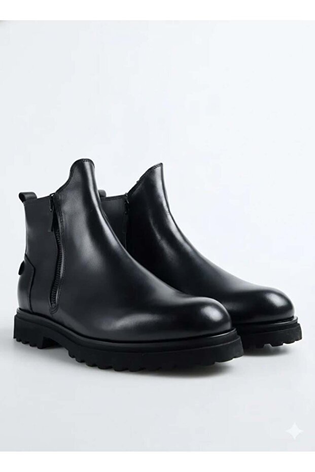 Men's black genuine leather zippered boots - monarch