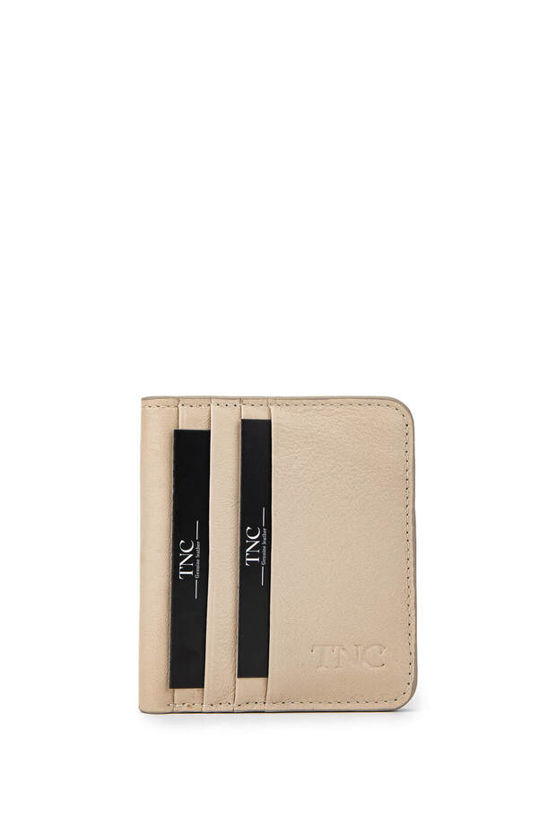 Unisex Genuine Leather Beige Card Holder