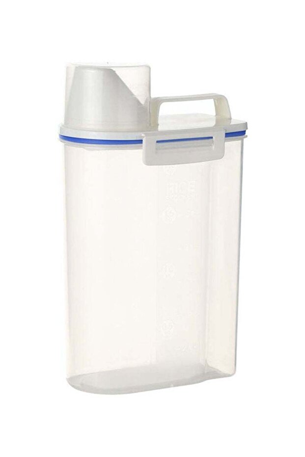 2L Portable Plastic Rice Storage Box Container With Measuring Cup - White